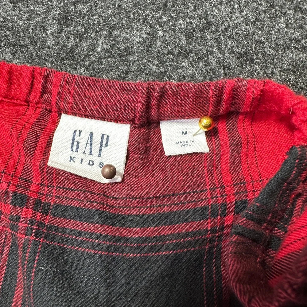 Gap Kids Girls Red Black Buffalo Plaid Smocked Dress Long Sleeve Size M 8-9